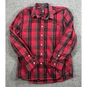 Volcom Plaid‎ Check Classic Fit Flannel Shirt Men's Small Red Black Check Me Out